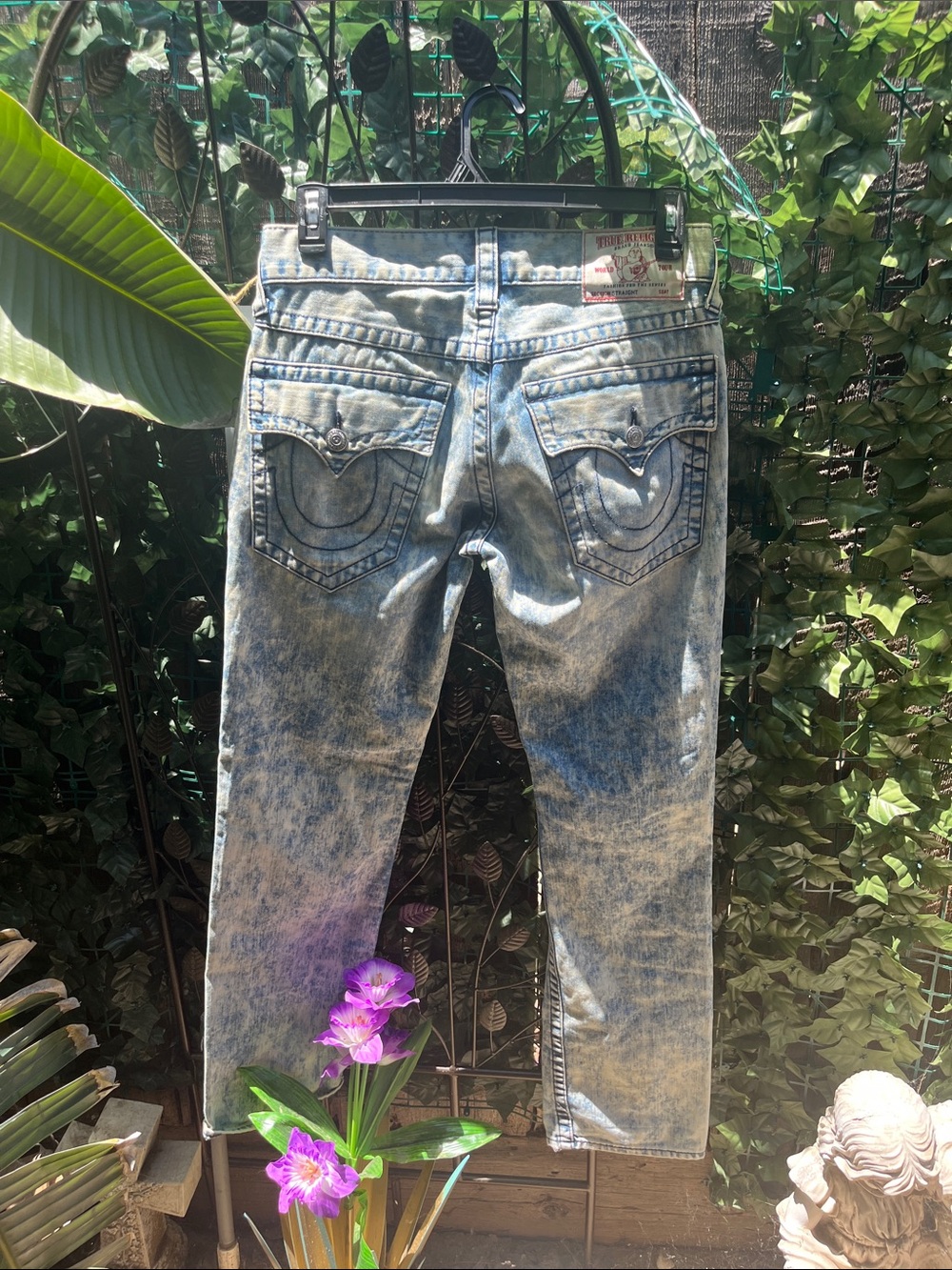 True Religion Men's Acid Wash Blue Jeans